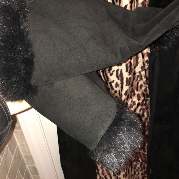 moda international coat black leather faux fur s - Picture 6 of 8